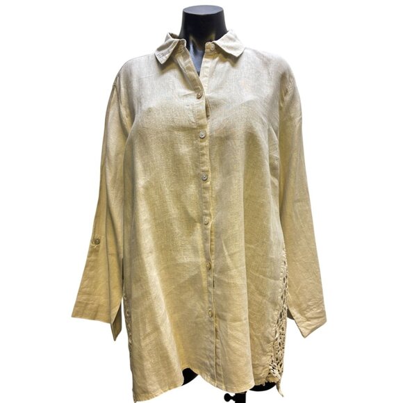 John Mark Lace & Linen Tan Blouse XL - Picture 1 of 5